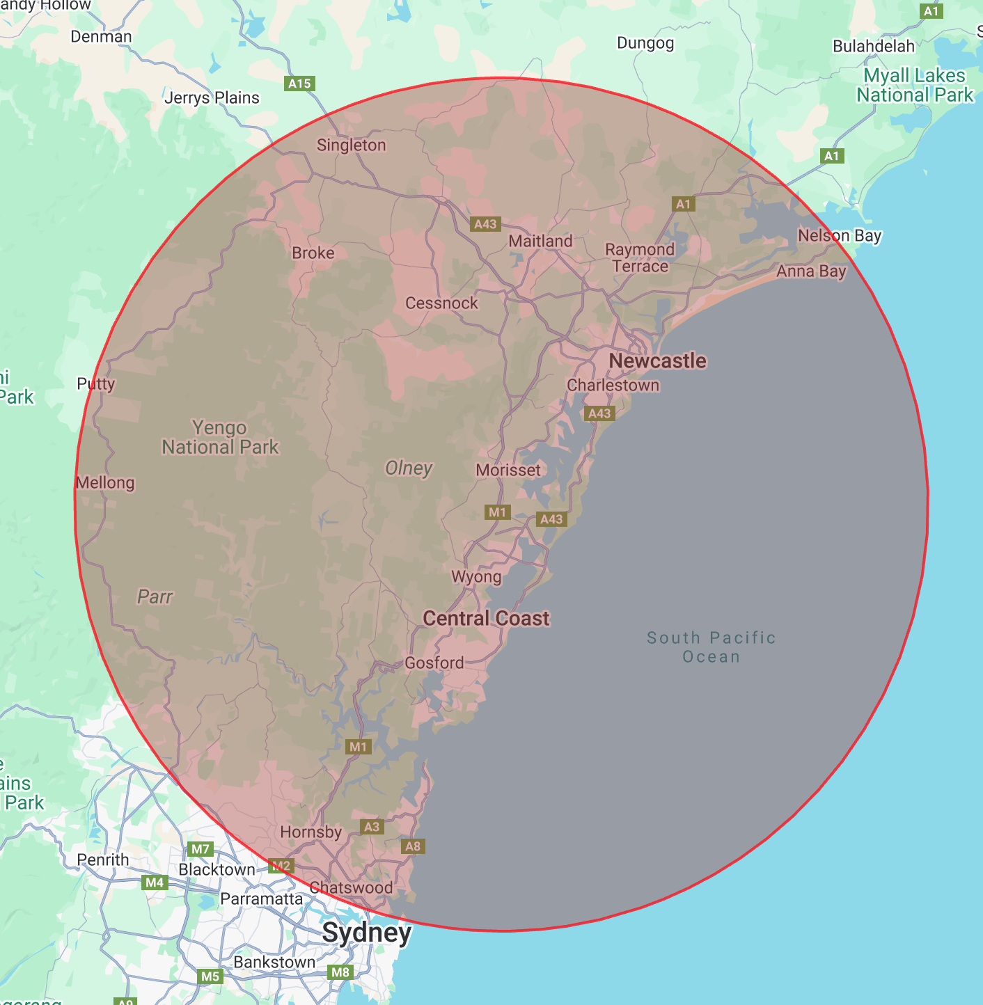 Service area map showing Central Coast and Hunter Region coverage